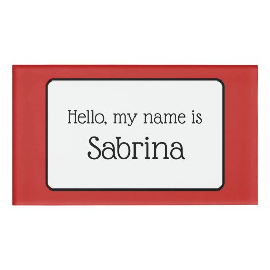 こんにちは私の名前…赤い名前タグ 名札 (正面)