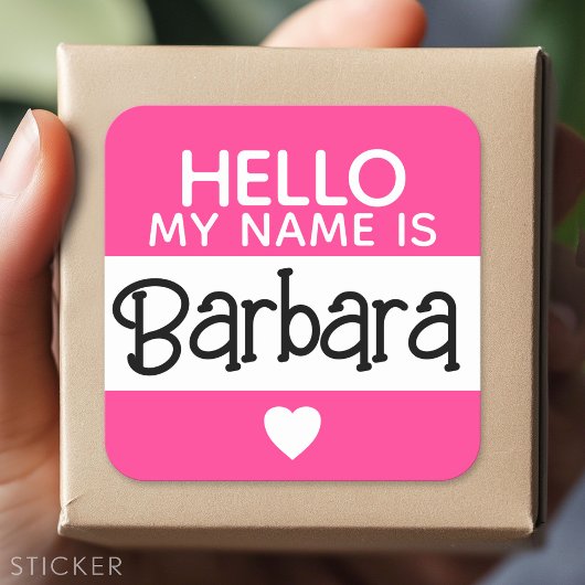 こんにちは私の名前 – Hot Pink – 可愛いカスタム名前 スクエアシール
