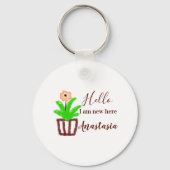 こんにちは私はここで新しい赤ちゃんシャワー子供のフローラリーフp キーホルダー (裏面)