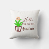 こんにちは私はここで新しい赤ちゃんシャワー子供のフローラリーフp クッション (裏面)