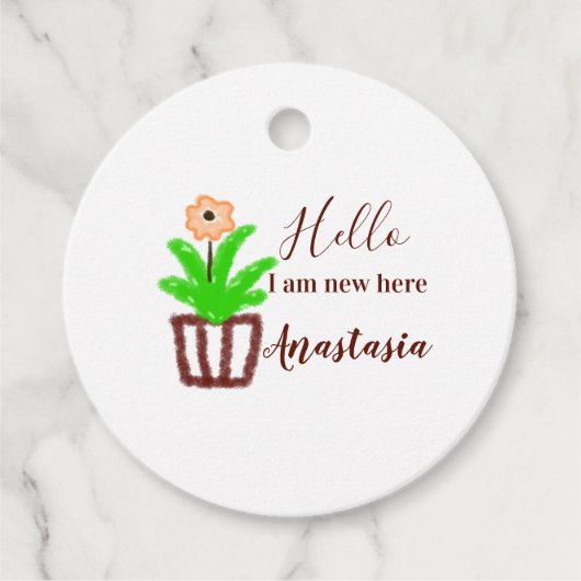 こんにちは私はここで新しい赤ちゃんシャワー子供のフローラリーフp フェイバータグ (正面)