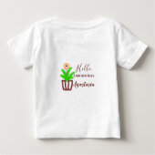 こんにちは私はここで新しい赤ちゃんシャワー子供のフローラリーフp ベビーTシャツ (裏面)