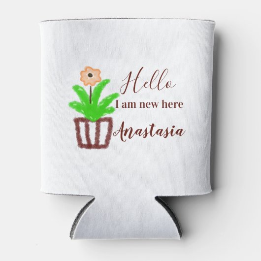 こんにちは私はここで新しい赤ちゃんシャワー子供のフローラリーフp 缶クーラー (正面)