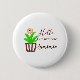 こんにちは私はここで新しい赤ちゃんシャワー子供のフローラリーフp 缶バッジ