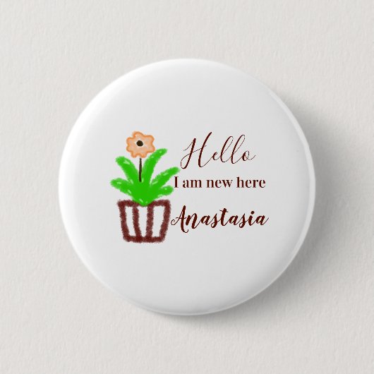 こんにちは私はここで新しい赤ちゃんシャワー子供のフローラリーフp 缶バッジ (正面)