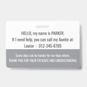 こんにちは私はパーキンソンズ障害idを持っている バッジ (裏面)