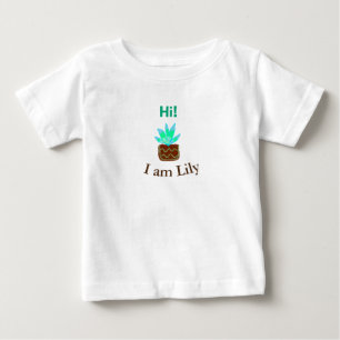 こんにちは私はリリーの多肉汁追加の名前の水色 ベビーTシャツ