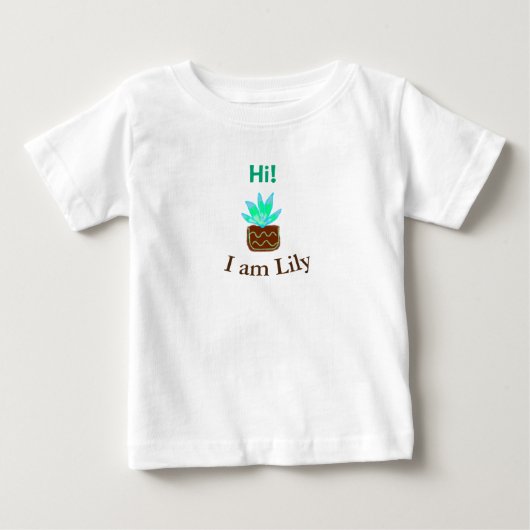 こんにちは私はリリーの多肉汁追加の名前の水色 ベビーTシャツ (正面)