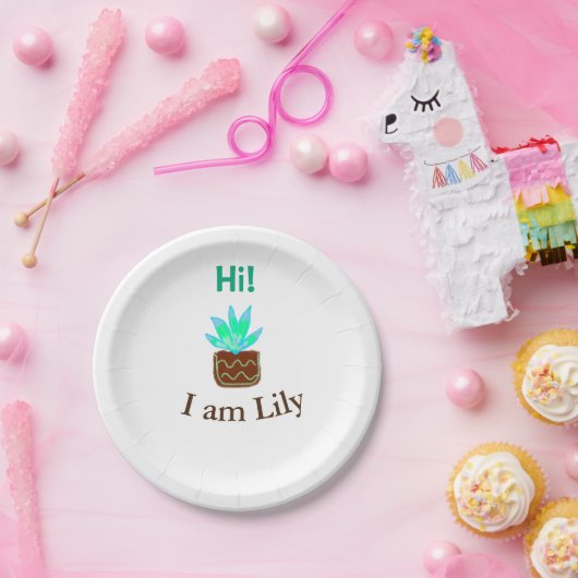 こんにちは私はリリーの多肉汁追加の名前の水色 ペーパープレート (パーティー)