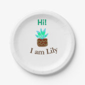 こんにちは私はリリーの多肉汁追加の名前の水色 ペーパープレート (正面)