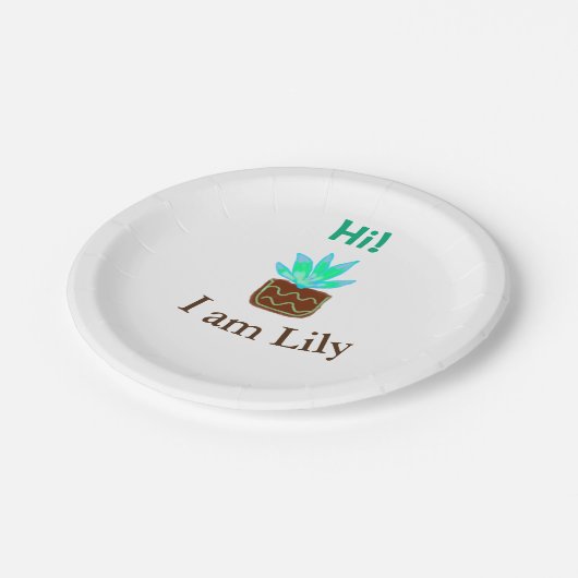 こんにちは私はリリーの多肉汁追加の名前の水色 ペーパープレート (アングル)