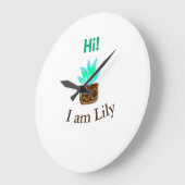 こんにちは私はリリーの多肉汁追加の名前の水色 ラージ壁時計 (傾斜)