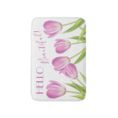 こんにちは美かわいらししいピンクのチューリップエレガントフローラ バスマット (正面縦)