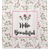 こんにちは美かわいらししいピンクの花 シャワーカーテン (正面)