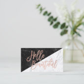 こんにちは美しいのどのばら色の金ゴールドのシックなブロックの大理石 名刺 (スタンド正面)