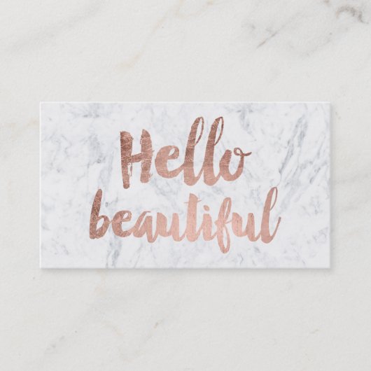 こんにちは美しいのどのばら色の金ゴールドのタイポグラフィの大理石 名刺 (正面)