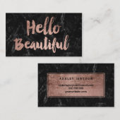こんにちは美しいのどのばら色の金ゴールドの原稿の黒の大理石 名刺 (正面/裏面)