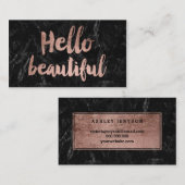 こんにちは美しいのどのばら色の金ゴールドの原稿の黒の大理石 名刺 (正面/裏面)