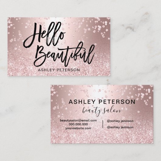 こんにちは美しいばら色の金ゴールドのグリッターの金属の紙吹雪 名刺 (正面/裏面)