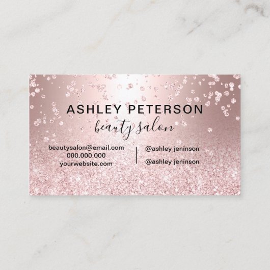 こんにちは美しいばら色の金ゴールドのグリッターの金属の紙吹雪 名刺 (裏面)