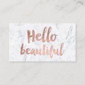 こんにちは美しいばら色の金ゴールドのタイポグラフィの白の大理石 名刺 (正面)