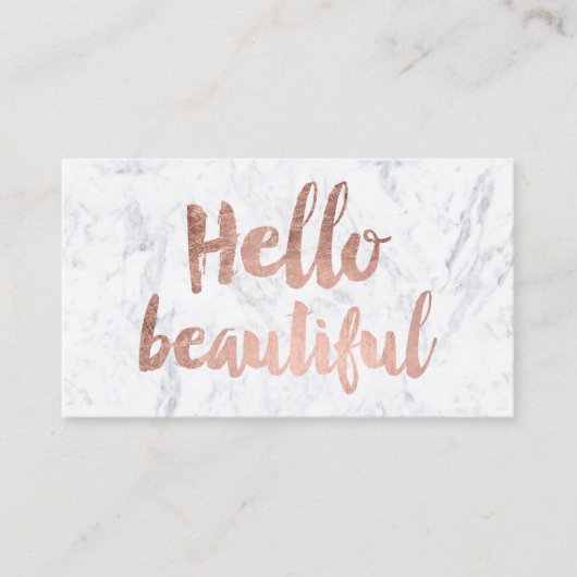 こんにちは美しいばら色の金ゴールドのタイポグラフィの白の大理石 名刺 (正面)