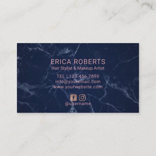 こんにちは美しいばら色の金ゴールドの原稿海軍大理石のサロン 名刺 (裏面)