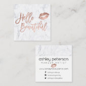 こんにちは美しいタイポグラフィのばら色の金ゴールドのキスの大理石 スクエア名刺 (正面/裏面)