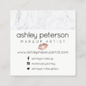 こんにちは美しいタイポグラフィのばら色の金ゴールドのキスの大理石 スクエア名刺 (裏面)