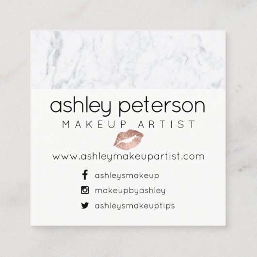 こんにちは美しいタイポグラフィのばら色の金ゴールドのキスの大理石 スクエア名刺 (裏面)