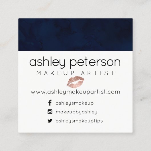 こんにちは美しいタイポグラフィのばら色の金ゴールドのキスの青 スクエア名刺