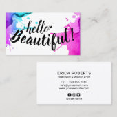 こんにちは美しいタイポグラフィのエレガントな水彩画 名刺 (正面/裏面)