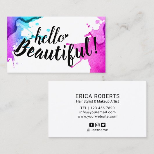 こんにちは美しいタイポグラフィのエレガントな水彩画 名刺 (正面/裏面)