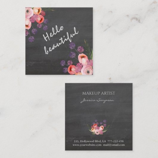 こんにちは美しいタイポグラフィシャルボードボホフローラ スクエア名刺 (正面/裏面)