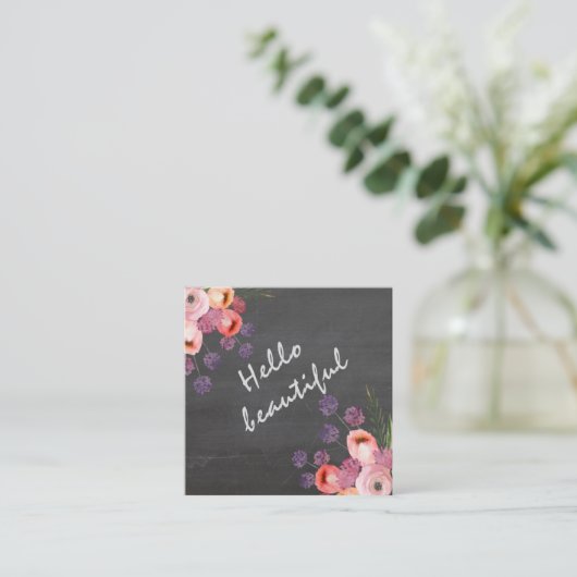 こんにちは美しいタイポグラフィシャルボードボホフローラ スクエア名刺 (スタンド正面)