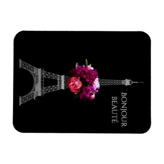 こんにちは美しいドラマチックな牡丹とエッフェルタワー マグネット (横)