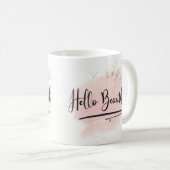 こんにちは美しいピンクの水彩画のマグ コーヒーマグカップ (正面右)