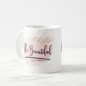 こんにちは美しいピンクの水彩画のマグ コーヒーマグカップ (正面左)