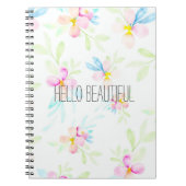 こんにちは美しいピンクの水彩画の花柄 ノートブック (正面)