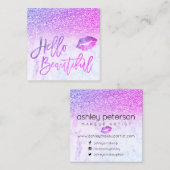 こんにちは美しいピンクの紫色のグリッターのグラデーションな大理石 スクエア名刺 (正面/裏面)
