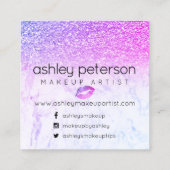 こんにちは美しいピンクの紫色のグリッターのグラデーションな大理石 スクエア名刺 (裏面)