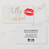 こんにちは美しいメーキャップアーティストの赤いキスの金ゴールドの原稿 名刺 (正面/裏面)