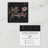 こんにちは美しい原稿のばら色の金ゴールドのキスの黒の大理石 スクエア名刺 (正面/裏面)