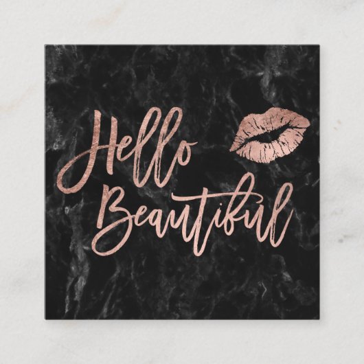 こんにちは美しい原稿のばら色の金ゴールドのキスの黒の大理石 スクエア名刺 (正面)