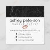 こんにちは美しい原稿のばら色の金ゴールドのキスの黒の大理石 スクエア名刺 (裏面)