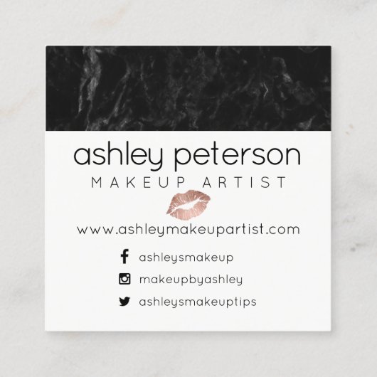 こんにちは美しい原稿のばら色の金ゴールドのキスの黒の大理石 スクエア名刺 (裏面)