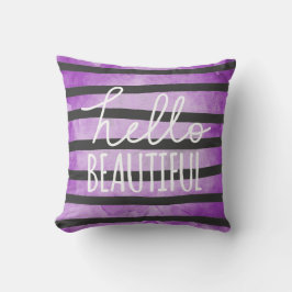 こんにちは美しい原稿の紫色の水彩画は縞で飾ります クッション