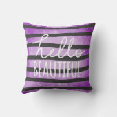 こんにちは美しい原稿の紫色の水彩画は縞で飾ります クッション (裏面)