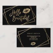こんにちは美しい唇の金ゴールドの原稿の幾何学的な黒 名刺 (正面/裏面)