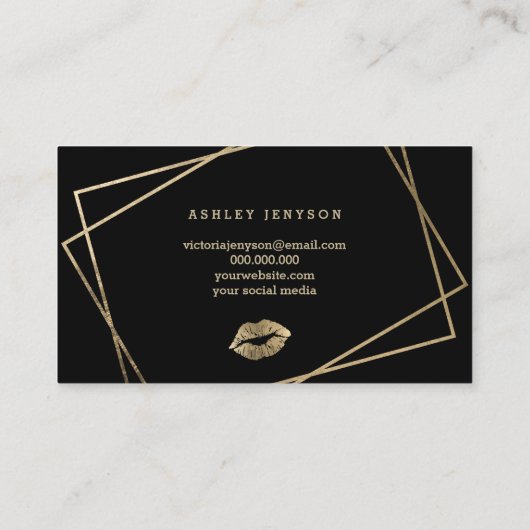 こんにちは美しい唇の金ゴールドの原稿の幾何学的な黒 名刺 (裏面)